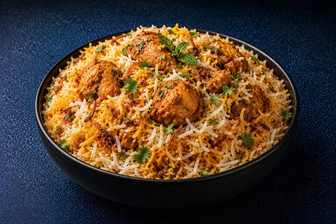 Biryani, layered and slow cooked